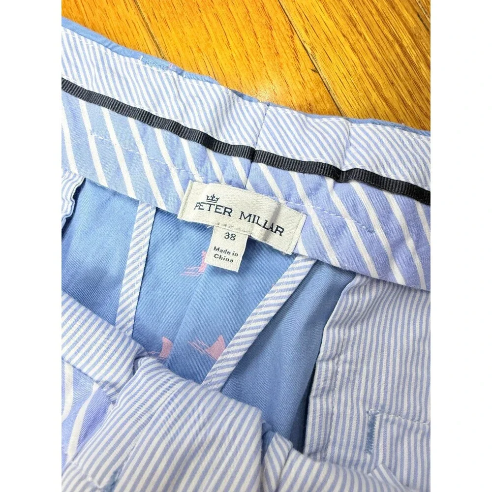 Peter Millar Shorts Mens 38 Performance Golf Blue Shark Fin Print Stretch Summer